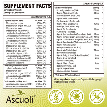 Ascuoli Probiotics for Women & Men - 300 Billion CFU, 24 Strains Probiotics + 15 Organic Herbs Blend, Daily Probiotic for Digestive Health, - PrimeBioHealth - canada supplements