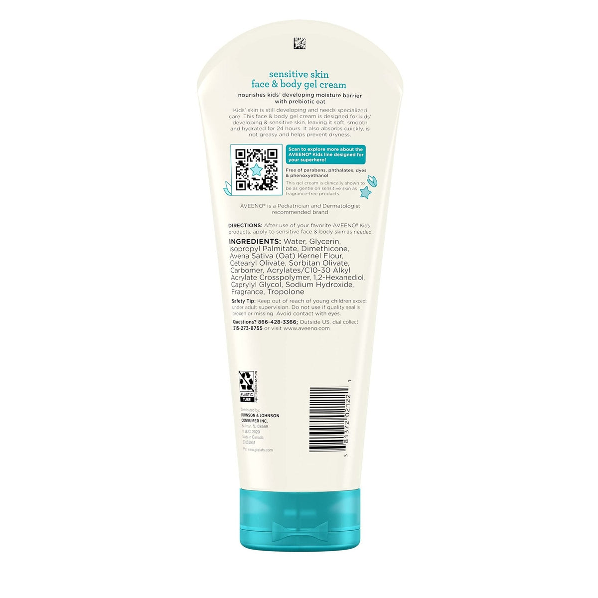 Aveeno Sensitive Skin Face & Body Gel Cream for Kids with Prebiotic Oat, Clinically Proven 24 Hour Hydration for Soft Skin - PrimeBioHealth - canada supplements