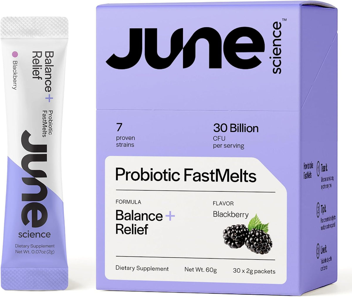 Balance + Relief | Fast Melt Pre + Probiotic for Mood & Stress - BlackBerry Flavor, 30 Powder Sachets - PrimeBioHealth - canada supplements