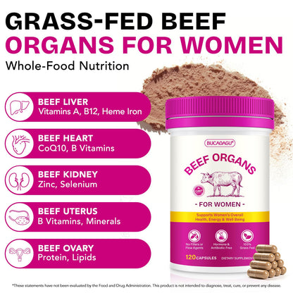 Beef Organ Supplement for Women - Grass-Fed Beef Liver, Kidney, Heart, Uterus, Ovary - Supports Female Energy & Hormone Balance - Pasture Raised in New Zealand - PrimeBioHealth - canada supplements