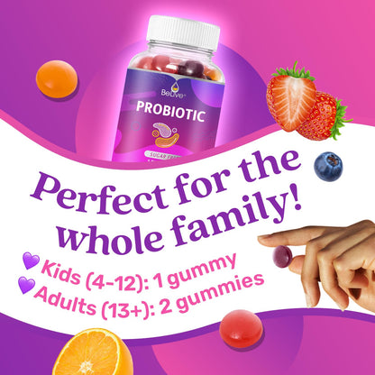 BeLive Probiotic Gummies - Probiotics with 5 Billion CFUs for Digestive Health, Men, Women & Kids - for Immune Support, Sugar Free & Vega - PrimeBioHealth - canada supplements