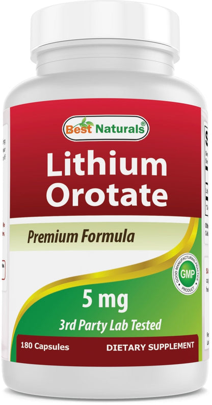 Best Naturals Lithium Orotate 5 mg 180 Capsules - Non GMO - Gluten Free - PrimeBioHealth - canada supplements