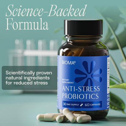 BIOMA Anti-Stress Probiotics – 3-in-1 Gut-Brain Axis Support for Stress Relief & Mood – Prebiotics, Postbiotics & Clinically Studied Strains – Vagus Nerve - PrimeBioHealth - canada supplements