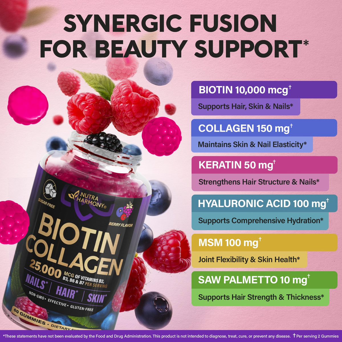 Biotin Gummies with Collagen - Hair Growth Support Skin, & Nail Strength - for Women & Men - Biotin 10000mcg | Keratin | Hyaluronic Acid | B-Complex | Saw Palmetto - PrimeBioHealth - canada supplements