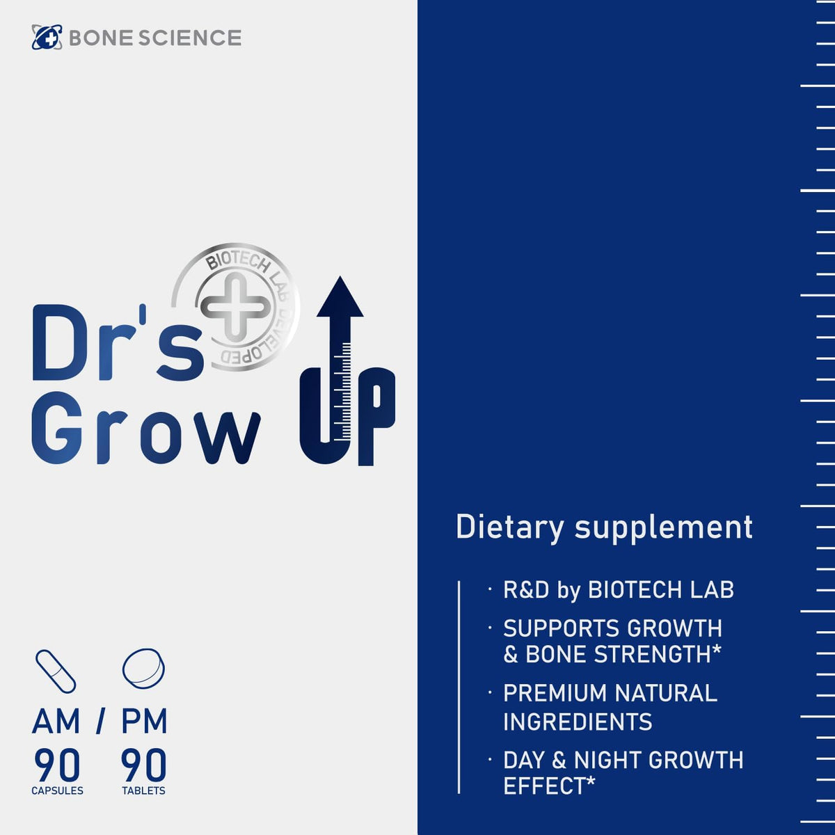 BONE SCIENCE Dr’s Grow UP AM & PM Bone and Growth for Kids and Teens, Day and Night System, Daily Formula with Highly Absorbable Essential Minerals, Vitamin D3 and K2 (MK-7) - PrimeBioHealth - canada supplements