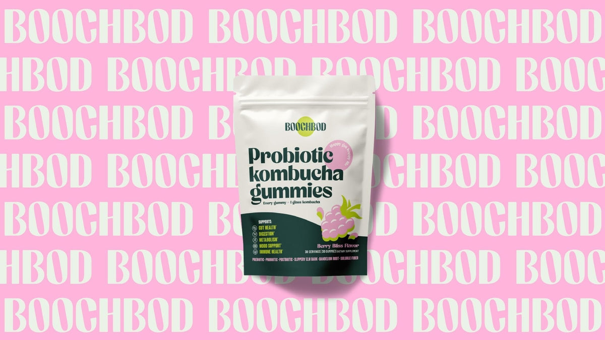 BoochBod - Probiotic Kombucha Gummy - Prebiotics, Probiotics, Postbiotics, Fiber Supplement, Slippery Elm, Dandelion Root - PrimeBioHealth - canada supplements