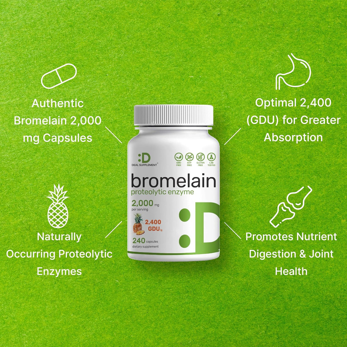 Bromelain Supplement 2,000mg Per Serving, 240 Capsules – Natural Proteolytic Enzymes from Fresh Pineapple – Supports Nutrient Digestion - PrimeBioHealth - canada supplements