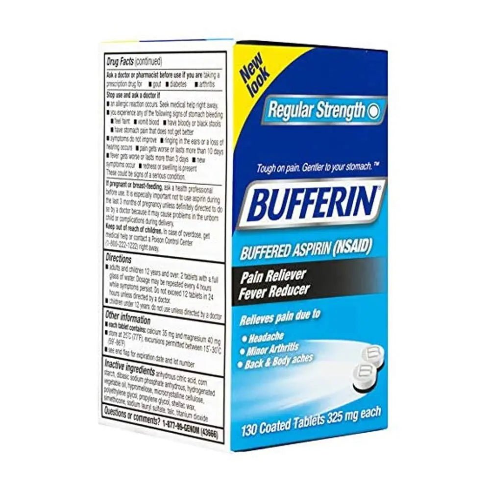 Bufferin Buffered Aspirin (NSAID) Coated Tablets Pain Reliever/Fever Reducer 130 ea (Pack of 3) - PrimeBioHealth - canada supplements
