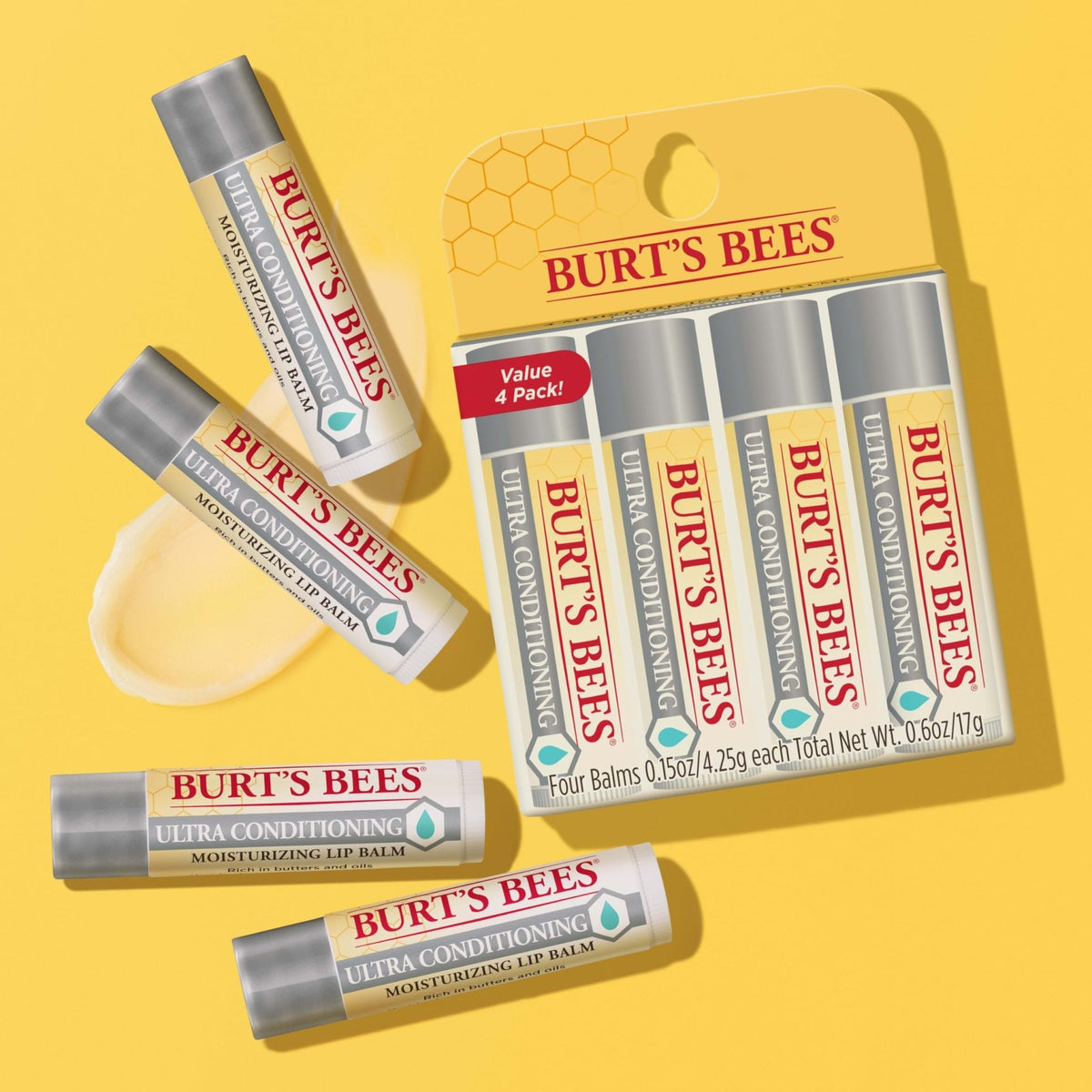Burt's Bees Lip Balm, Moisturizing Lip Care, 100% Natural Origin, Ultra Conditioning with Shea, Cocoa & Kokum Butter (4 Pack) - PrimeBioHealth - canada supplements