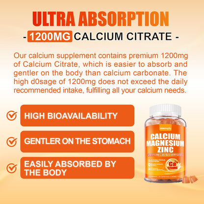 Calcium 1200 mg with Vitamin D3 Gummies for Adults - Calcium Citrate with Vitamin D3 K2, Magnesium, Zinc, Boron, Copper and Ashwagandha - PrimeBioHealth - canada supplements