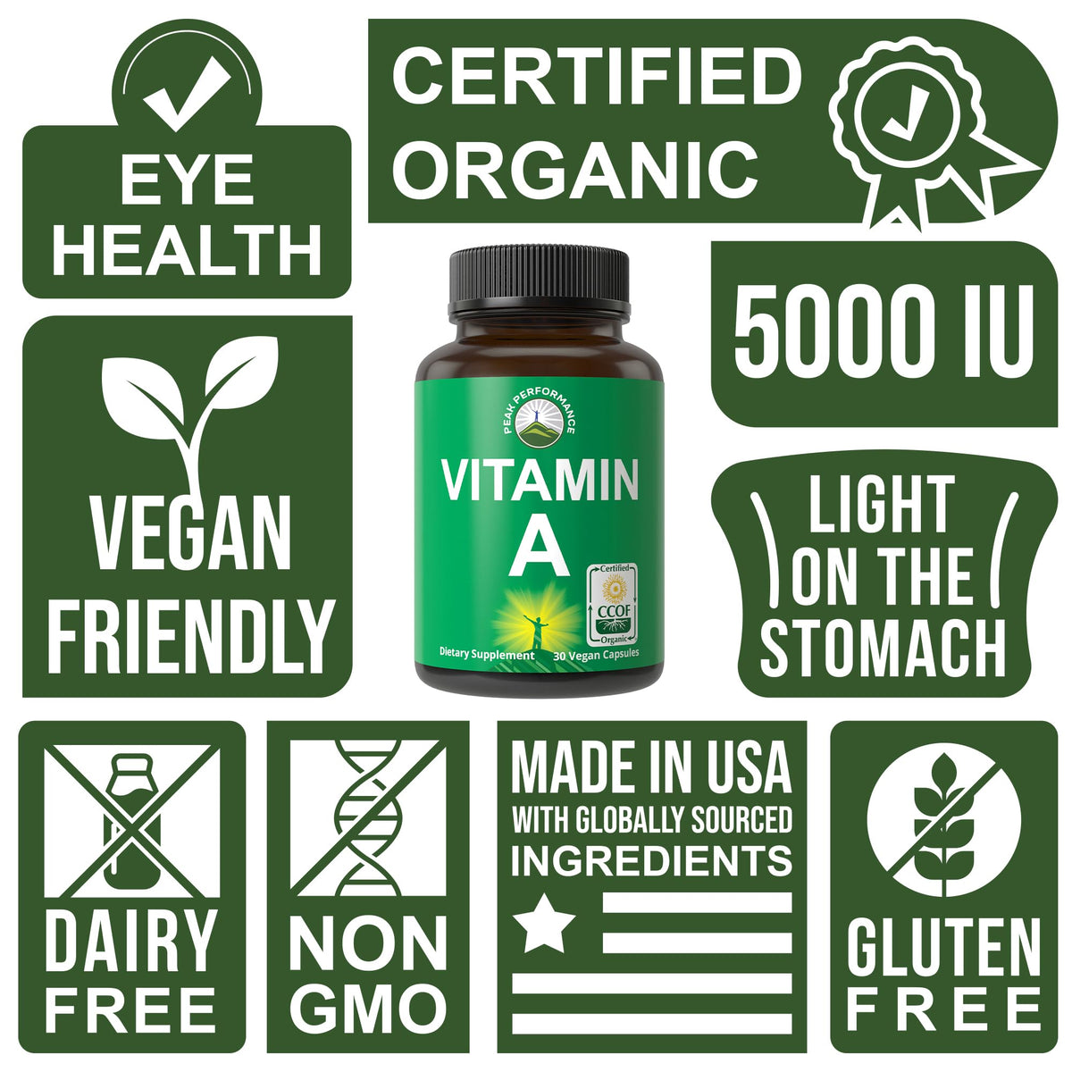 Certified Organic Vitamin A 5000 IU Supplement Capsules - High Potency Vitamins - for Adults, Men, Women, Kids - Made with Carrot Juice - Great for Immune, Skin, Eye Support - Non GMO, Vegan Pills - PrimeBioHealth - canada supplements
