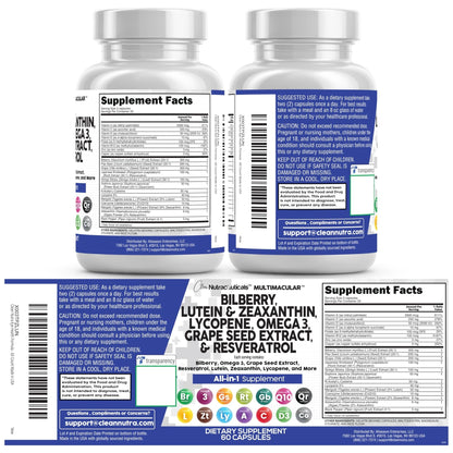 Clean Nutra Eye Vitamins with Bilberry Lutein and Zeaxanthin Supplements Lycopene 40mg Resveratrol Grape Seed Astaxanthin for Eyes - Eye Care Health Support Eye - PrimeBioHealth - canada supplements