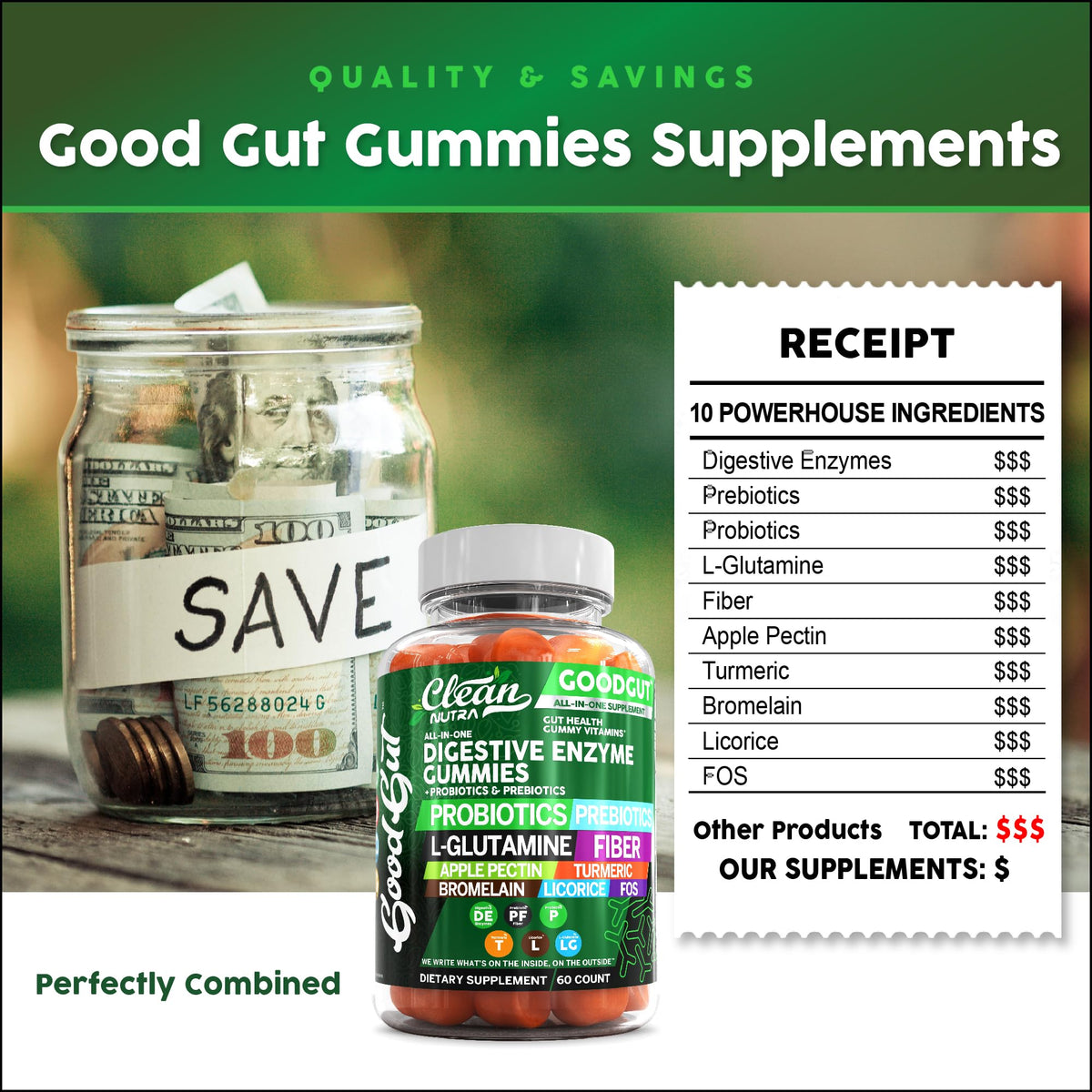 Clean Nutraceuticals Digestive Enzymes with Probiotics & Prebiotics for Digestive Health Gummies & L-Glutamine for Gut Health Bromelain Apple Pectin Inulin FOS Plant - PrimeBioHealth - canada supplements