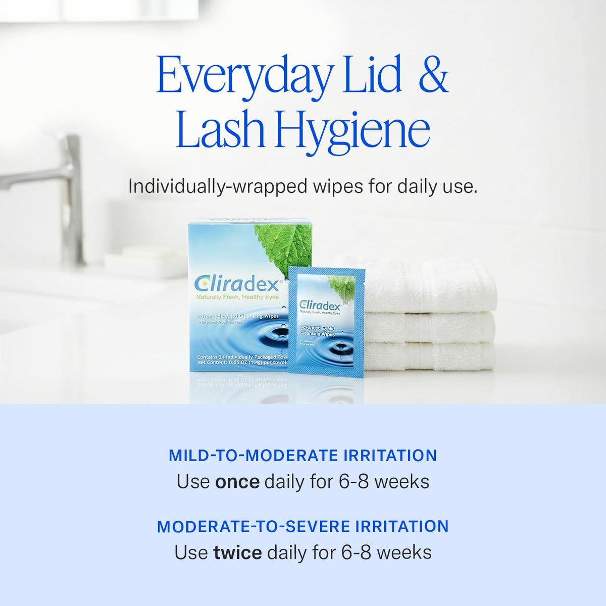 Cliradex Towelettes - Natural Face, Eyelash & Eyelid Cleanser - Wipes for Demodex, Blepharitis, Mgd and Red Irritated Eye Lid - PrimeBioHealth - canada supplements
