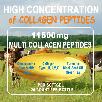 Collagen Peptides Softgels, Multi Collagen Peptide w/ Glucosamine Chondroitin MSM Biotin, Hydrolyzed Collagen Peptides Complex for Women Supports Skin Hair - PrimeBioHealth - canada supplements