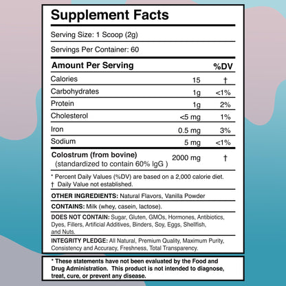 Colostrum Powder 2000mg - Vanilla Flavor, 60% IgG Bovine Colostrum Supplement for Gut Health, Immune Support, Clean Skin, Anti-Aging, Grass-Fed Calostro Bovino Powder, Keto, Gluten-Free - 60 Servings - PrimeBioHealth - canada supplements