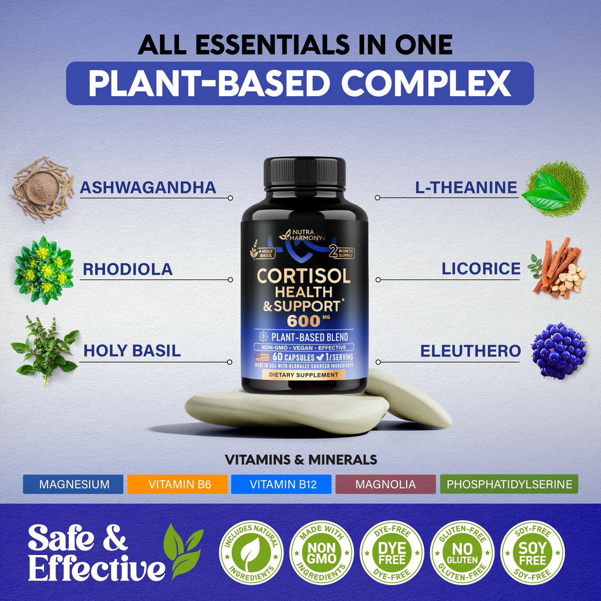 Cortisol Supplement for Women - Holy Basil | Ashwagandha | Rhodiola | L-Theanine - Plant-Based Hormone Balance - Mood, Focus & Sleep Support - Made in USA - PrimeBioHealth - canada supplements