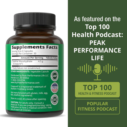 Creapure Creatine Monohydrate 180 Capsules - Ultra High Purity German Made Creatine with Nothing Added at All - Pure Unflavored Pills for Men & Women - No Sugar, Non-GMO, Vegan Friendly Supplement - PrimeBioHealth - canada supplements