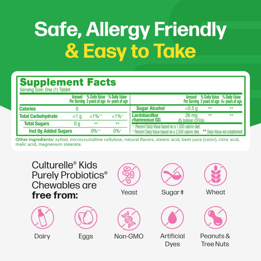 Culturelle Kids Chewable Daily Probiotic for Kids, Ages 3+, 30 Count, 1 Pediatrician-Recommended Brand, Natural Berry Flavored Daily Probiotics - PrimeBioHealth - canada supplements