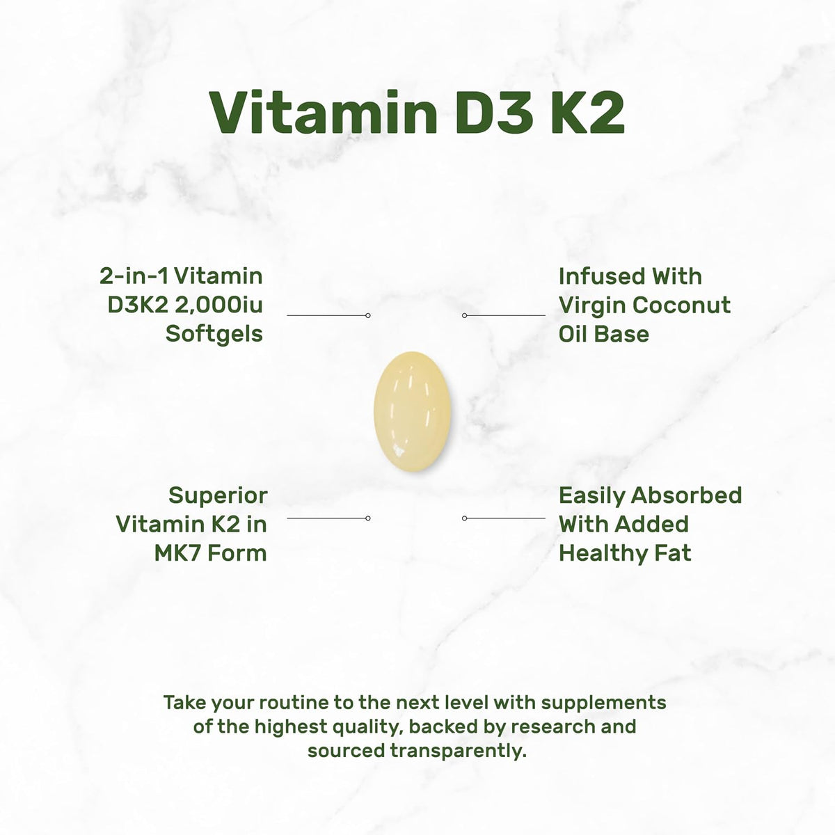 DEAL SUPPLEMENT Vitamin D3 2,000 IU + K2 MK7 50mcg Softgels | 2-in-1 Complex with Virgin Coconut Oil | Supports Heart, Bone, Teeth & Immune Health | Easy to Swallow - PrimeBioHealth - canada supplements