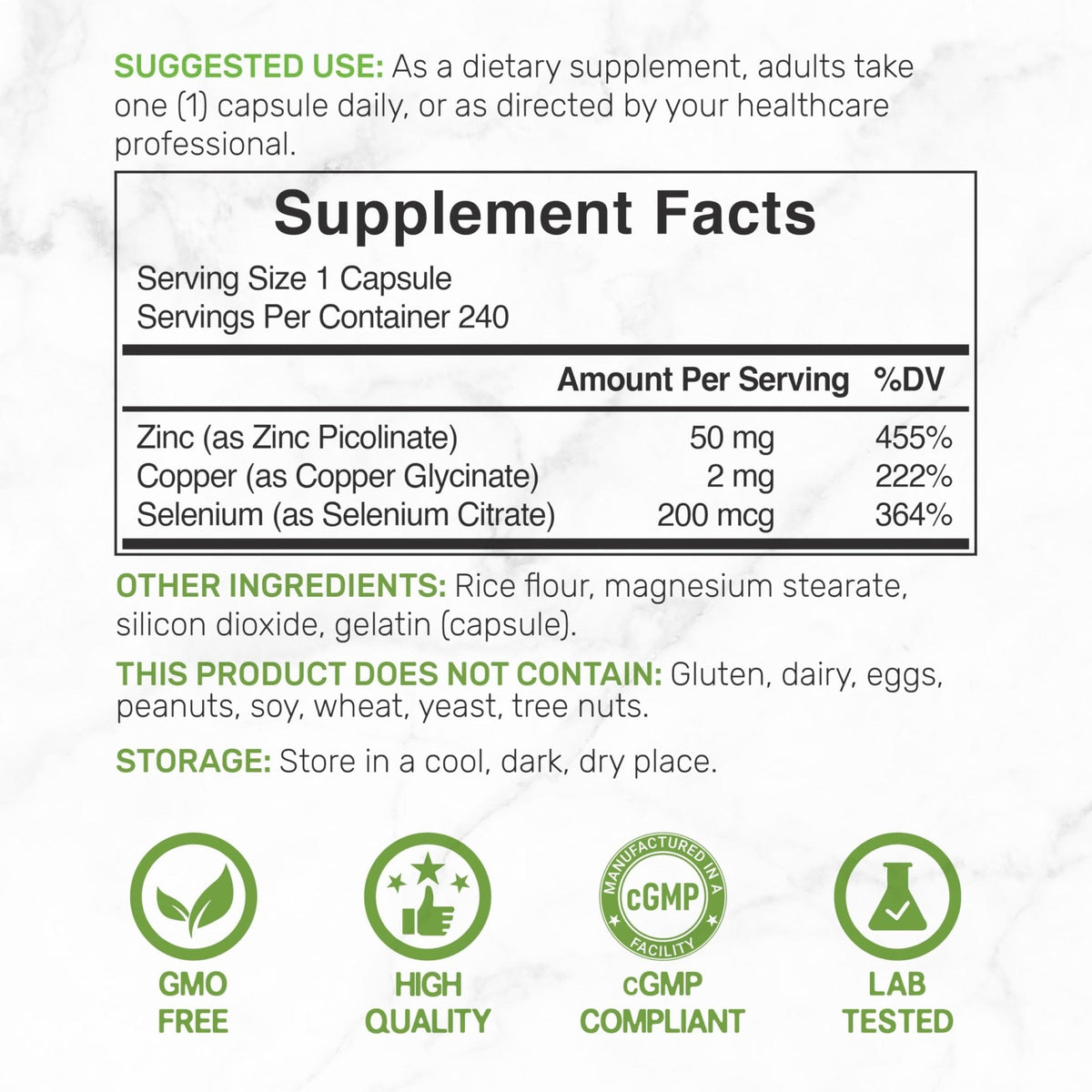 Deal Supplement Zinc 50mg with Selenium + Copper, 240 Capsules, 8 Month Supply, 3 in 1 Mineral Formula, Zinc Picolinate Complex Supplement - PrimeBioHealth - canada supplements