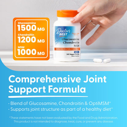 Doctor's BEST Glucosamine Chondroitin MSM - Joint Health Support Supplement for Women & Men, Nutritional Support for Joint Strength, Hair, Skin, & Nails, Gluten Free, Non GMO - 240 Capsules - PrimeBioHealth - canada supplements