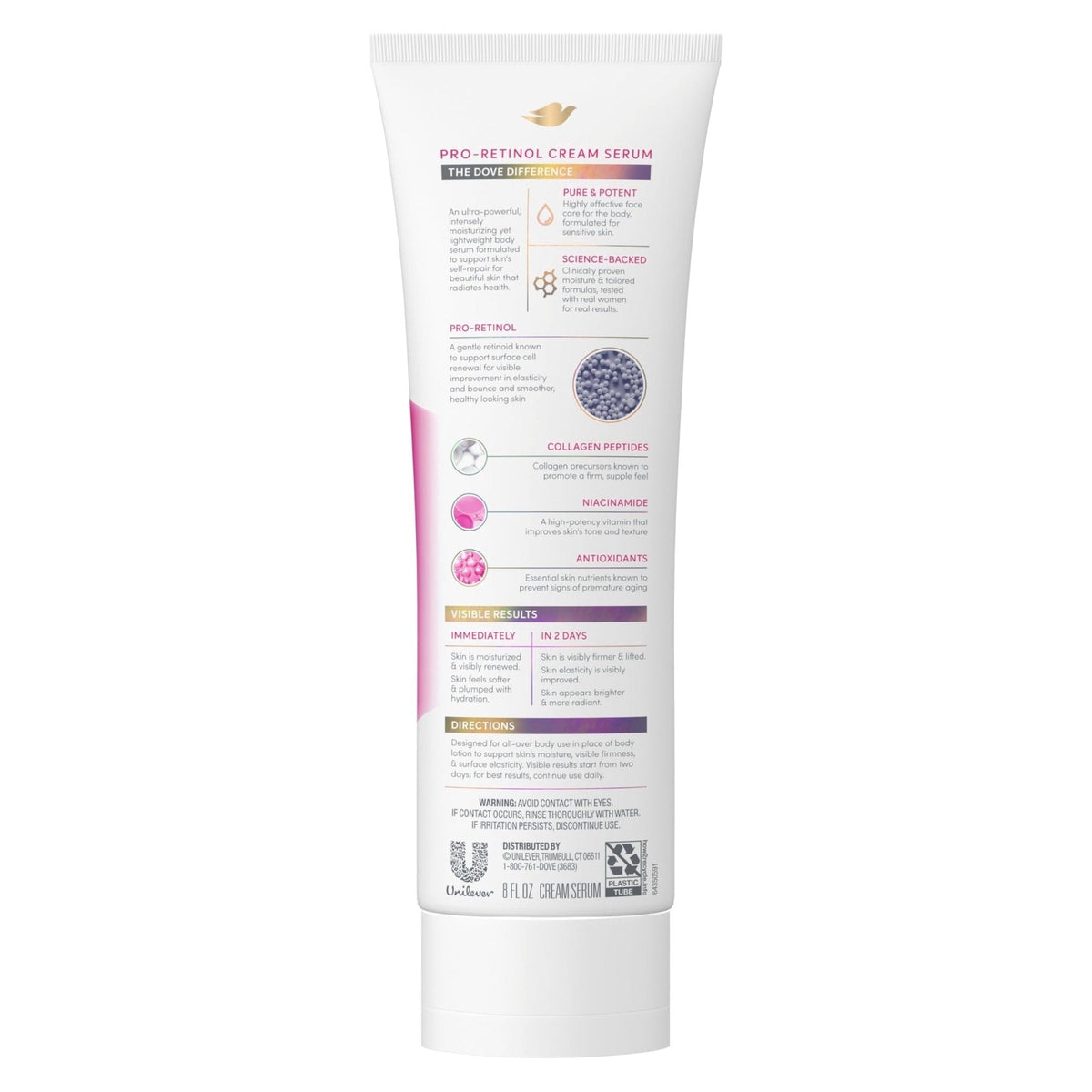 Dove Cream Serum Pro-Retinol + Firming for Elasticity and Firmness, with Collagen Peptides, Niacinamide and Antioxidants Lotion, 8 oz - PrimeBioHealth - canada supplements