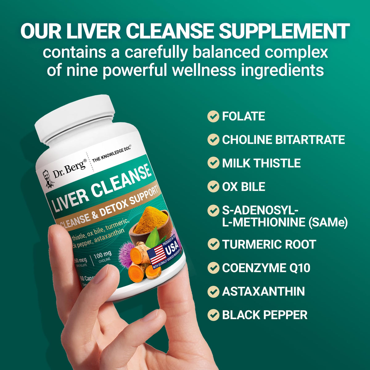 Dr. Berg Liver Cleanse Detox Capsules w/Unique Blend of Milk Thistle, Ox Bile & Folate - Liver Supplement Includes Turmeric, Black Pepper & Choline - 60 Capsules - PrimeBioHealth - canada supplements