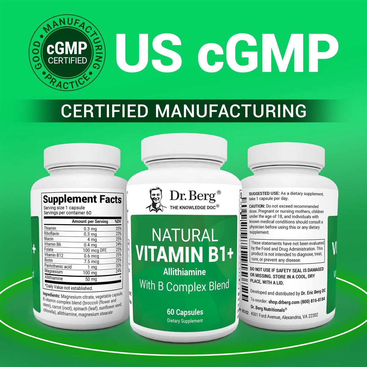 Dr. Berg Natural Vitamin B1 B6 B12 Complex - Allithiamine Vitamin B1 Supplement with 8 Essential Vitamin B Complex for Men & Women Including Thiamin - PrimeBioHealth - canada supplements