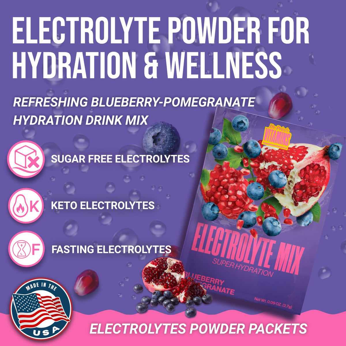 Dr. Price’s Electrolytes Hydration Powder Packets – Blueberry Pomegranate, 30 Packs | Sugar Free Electrolyte Drink Mix, 72+ Trace Minerals, Manganese - PrimeBioHealth - canada supplements