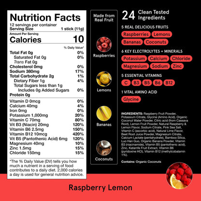 DryWater Electrolyte Powder Packets, Raspberry Lemon - Stevia-Free Hydration Packets Drink Mix with Zero Added Sugar for Rehydration & Energy - 6 Key Electrolytes - PrimeBioHealth - canada supplements