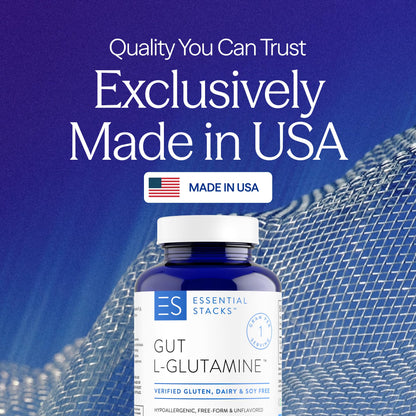 Essential Stacks Gut L-Glutamine Capsules 1000mg (Made in USA) - Gluten, Dairy & Soy Free, Non-GMO L Glutamine for Gut Health - 60 Serves (120 Caps) - PrimeBioHealth - canada supplements