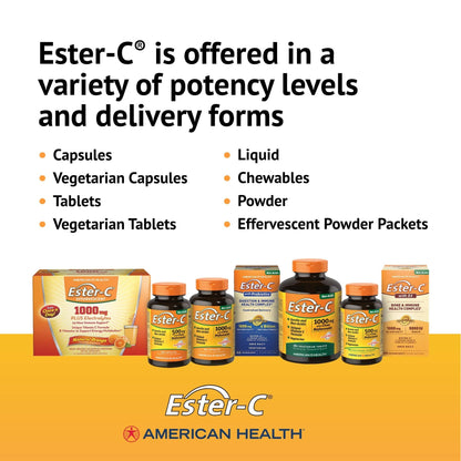 Ester-C American Health with Citrus Bioflavonoids Capsules - 24-Hour Immune Support, Gentle On Stomach, Non-Acidic Vitamin C - PrimeBioHealth - canada supplements