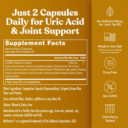 Eu Natural Purge Uric Acid Flush - Eat & Drink What You Want - Uric Acid Support for Joints & Mobility with Celery Seed - PrimeBioHealth - canada supplements