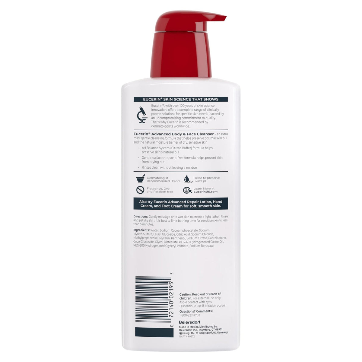 Eucerin Advanced Cleansing Body & Face Cleanser - Fragrance & Soap Free for Dry, Sensitive Skin - 16.9 fl. oz Bottle - PrimeBioHealth - canada supplements