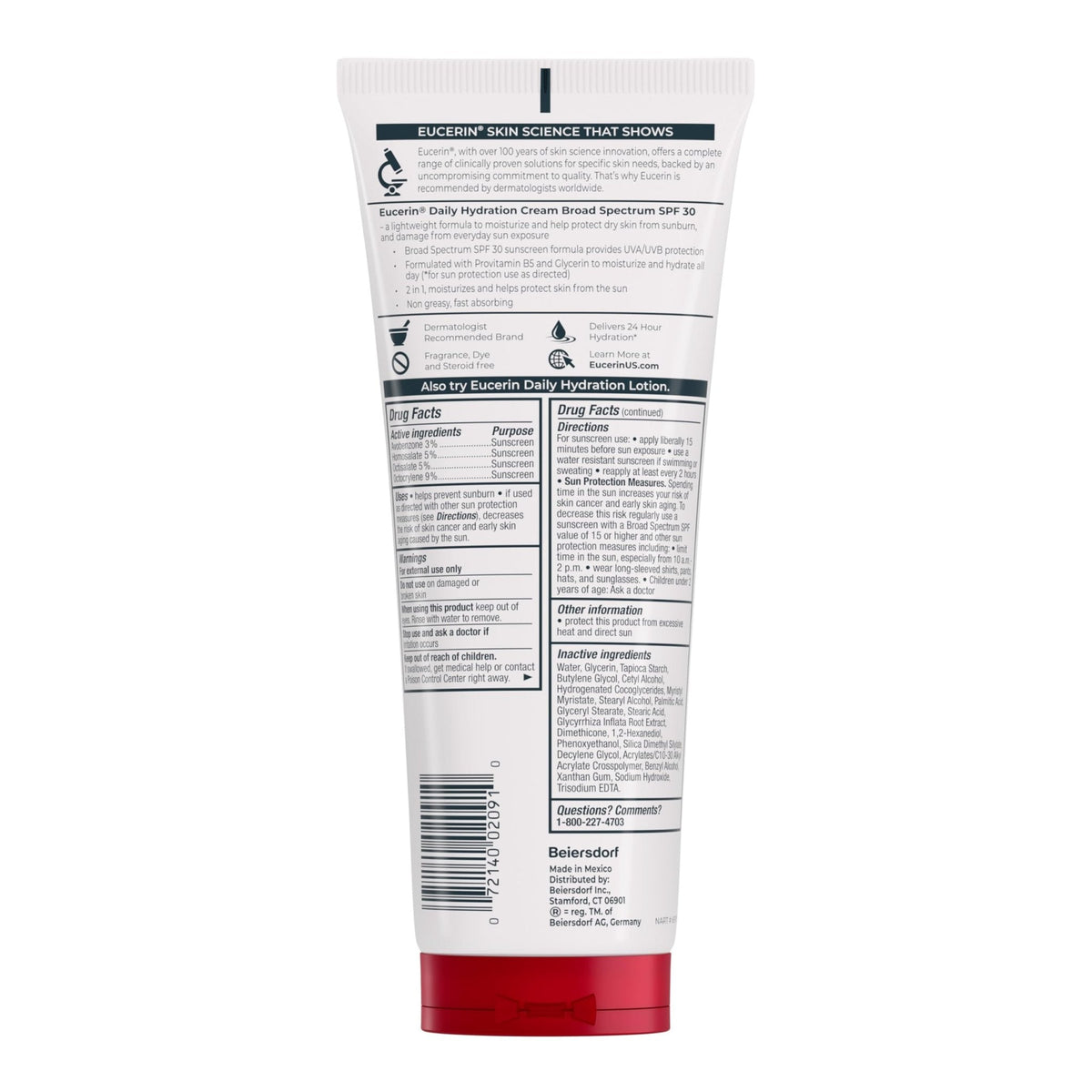 Eucerin Daily Hydration Broad Spectrum SPF 30 Sunscreen Body Cream for Dry Skin, Fragrance Free Sunscreen Moisturizer, 8 Oz Tube - PrimeBioHealth - canada supplements