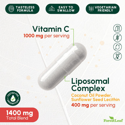 ForestLeaf Liposomal Vitamin C 1400mg Capsules | High Dose Vitamin C Liposomal Supplement w Coconut Oil Fatty Acids | Fast Absorption | Immune Support, Antioxidant, - PrimeBioHealth - canada supplements