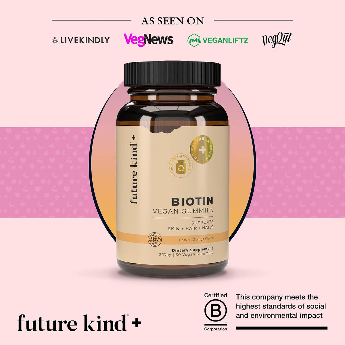 Future Kind Vegan Biotin Gummies for Hair, Skin and Nails – Vegan Collagen Supplement with Vitamin A, C & E – Natural Strawberry Flavor – 30 Gummies - PrimeBioHealth - canada supplements