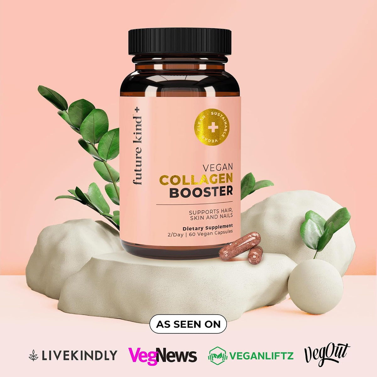 Future Kind Vegan Collagen - Supports Collagen Production with Biotin and Vitamin C (60 Capsules in Glass Bottle) - PrimeBioHealth - canada supplements