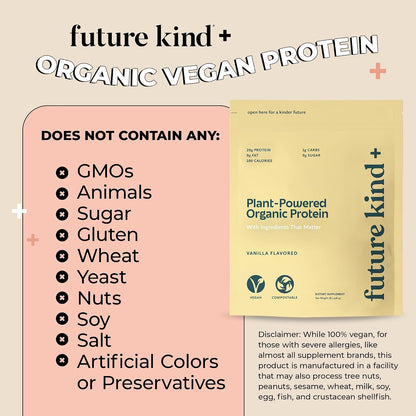 Future Kind Vegan Protein Powder, Vanilla, Pea Plant Protein for Lean Muscle with Iron & Fiber, Whey-Free, Sugar-Free, Soy-Free, Non-Dairy (34 Servings) - PrimeBioHealth - canada supplements