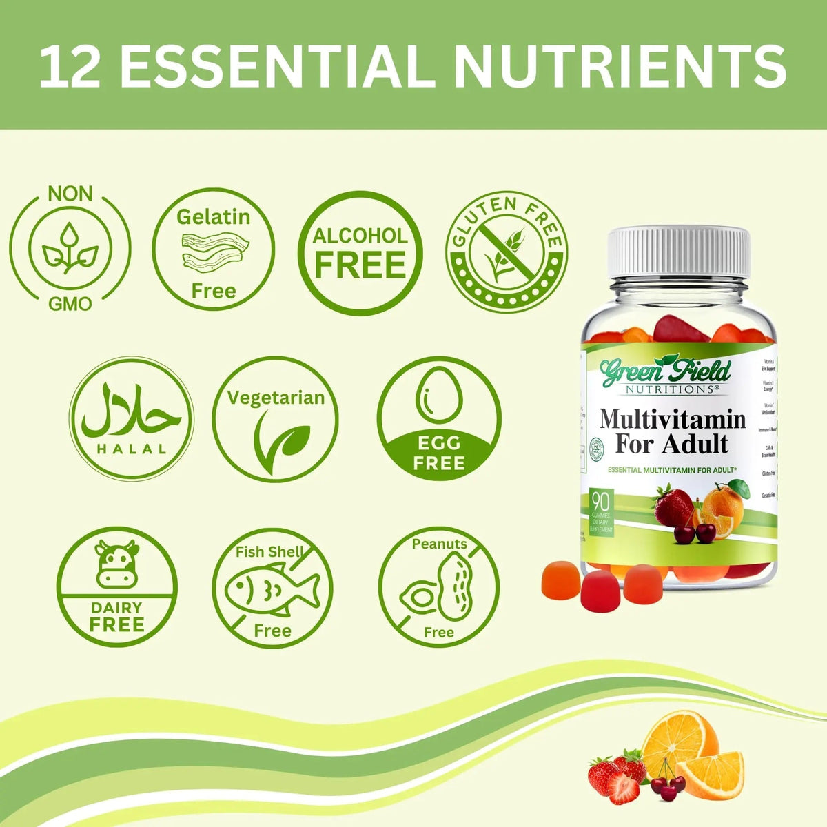 Greenfield Nutritions Halal Multivitamins for Adults | 90 Halal Vitamins for Women & Men | All Essential Gelatin Free Halal Gummy Vitamin, Mineral - PrimeBioHealth - canada supplements