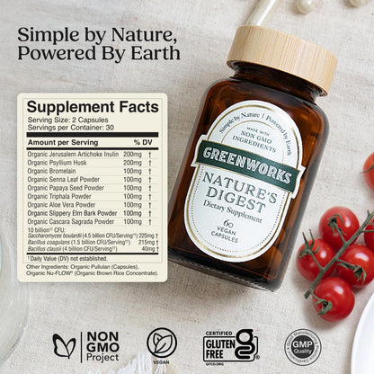 Greenworks Nature's Digest 10 Billion CFU Probiotic for Adults | Daily Gut Health Supplement with Saccharomyces Boulardii, Psyllium Husk, Bromelain, - PrimeBioHealth - canada supplements