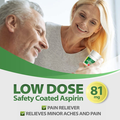 HealthA2Z® Aspirin 81 mg | Low Strength | Enteric Coated | Pain Relief | Reduces Minor Aches Muscle Pain & Cramps | Fever Reducer | Reduces Headache (300 Counts) - PrimeBioHealth - canada supplements
