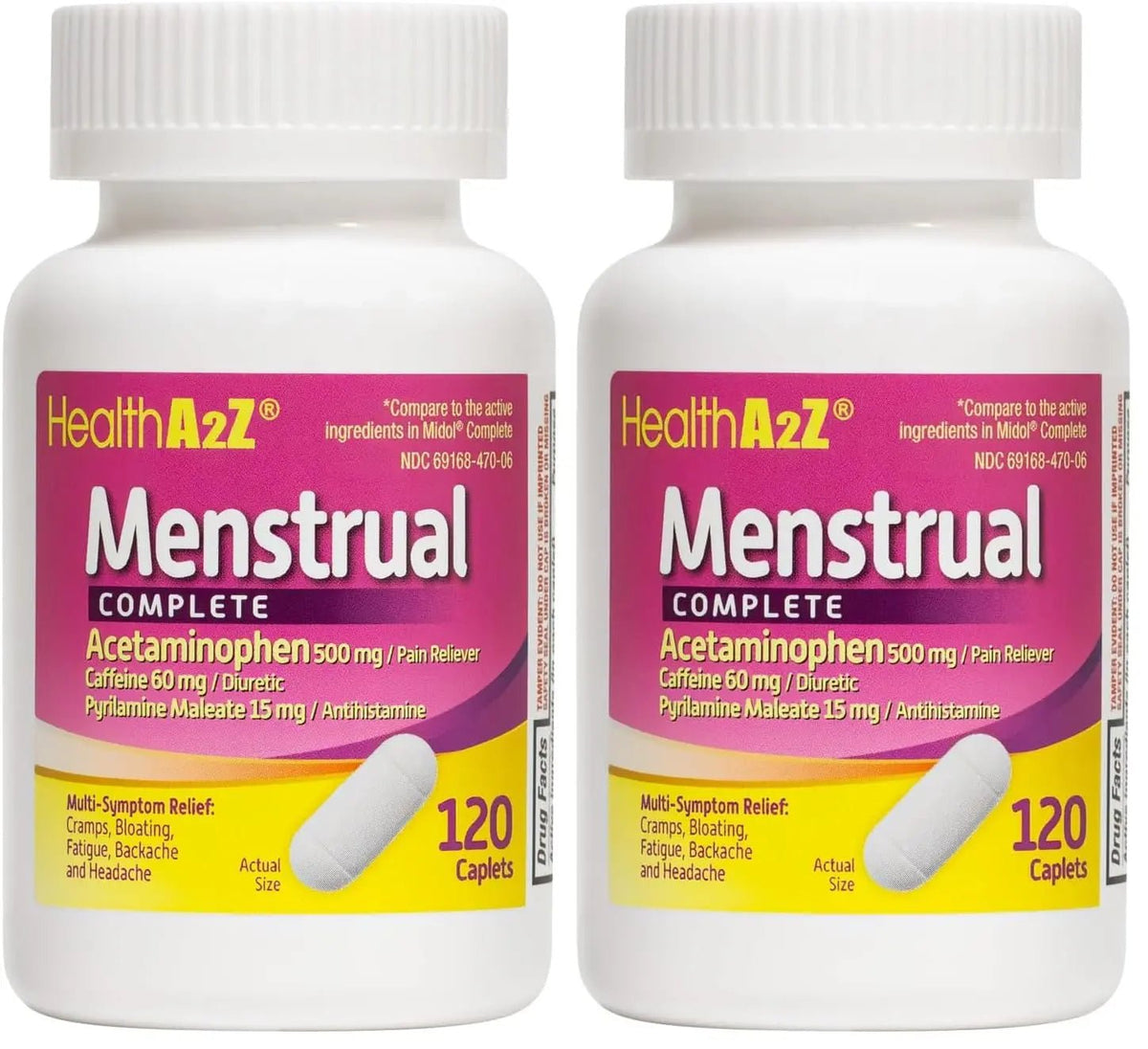 HealthA2Z® Menstrual Complete Pain Relief Tablets | Relieves Cramps, Bloating, Fatigue, Backache & Headache (120 Counts) (Pack of 2) - PrimeBioHealth - canada supplements