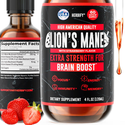 HERBIFY Lions Mane Supplement - Daily Mushroom Supplement for Memory, Focus & Clarity - Brain Booster - Lions Mane Tincture for Immune Support - 4 Fl oz - PrimeBioHealth - canada supplements