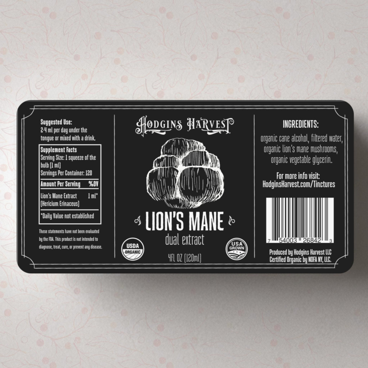 Hodgins Harvest Organic Lion's Mane Fruiting Body Extract Tincture - Mushroom Supplement for Brain Health and Mental Focus - Dual Extract Formula - Extra Concentrated - 4 fl oz Bottle - PrimeBioHealth - canada supplements