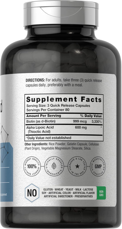 Horbäach Alpha Lipoic Acid 600mg | 240 Capsules | with Biotin Optimizer | Non-GMO and Gluten Free Supplement - PrimeBioHealth - canada supplements