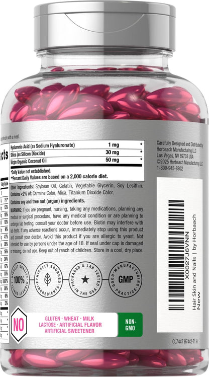 Horbäach Hair Skin and Nails Vitamins | 300 Softgels | with Biotin and Collagen | Infused with Argan Oil and Coconut Oil - PrimeBioHealth - canada supplements