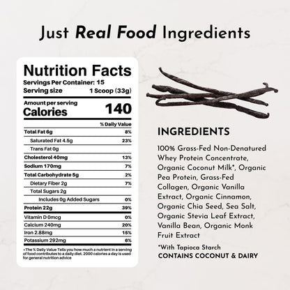 JUST INGREDIENTS Vanilla Protein Powder - Grass-Fed Whey Blend, Organic, Gluten Free, Dairy Free, Soy Free - 15 Servings, 22g Protein - PrimeBioHealth - canada supplements