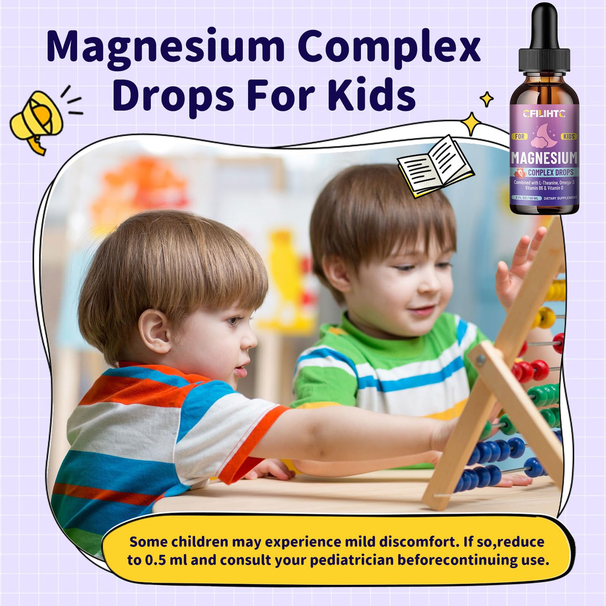 Kids Magnesium Liquid Drops-Magnesium Glycinate Liquid for Kids Supplement-w/L-theanine, Omega-3, Vitamin B6, D3 - for Sleep, Relaxation, Brain, Bones - PrimeBioHealth - canada supplements